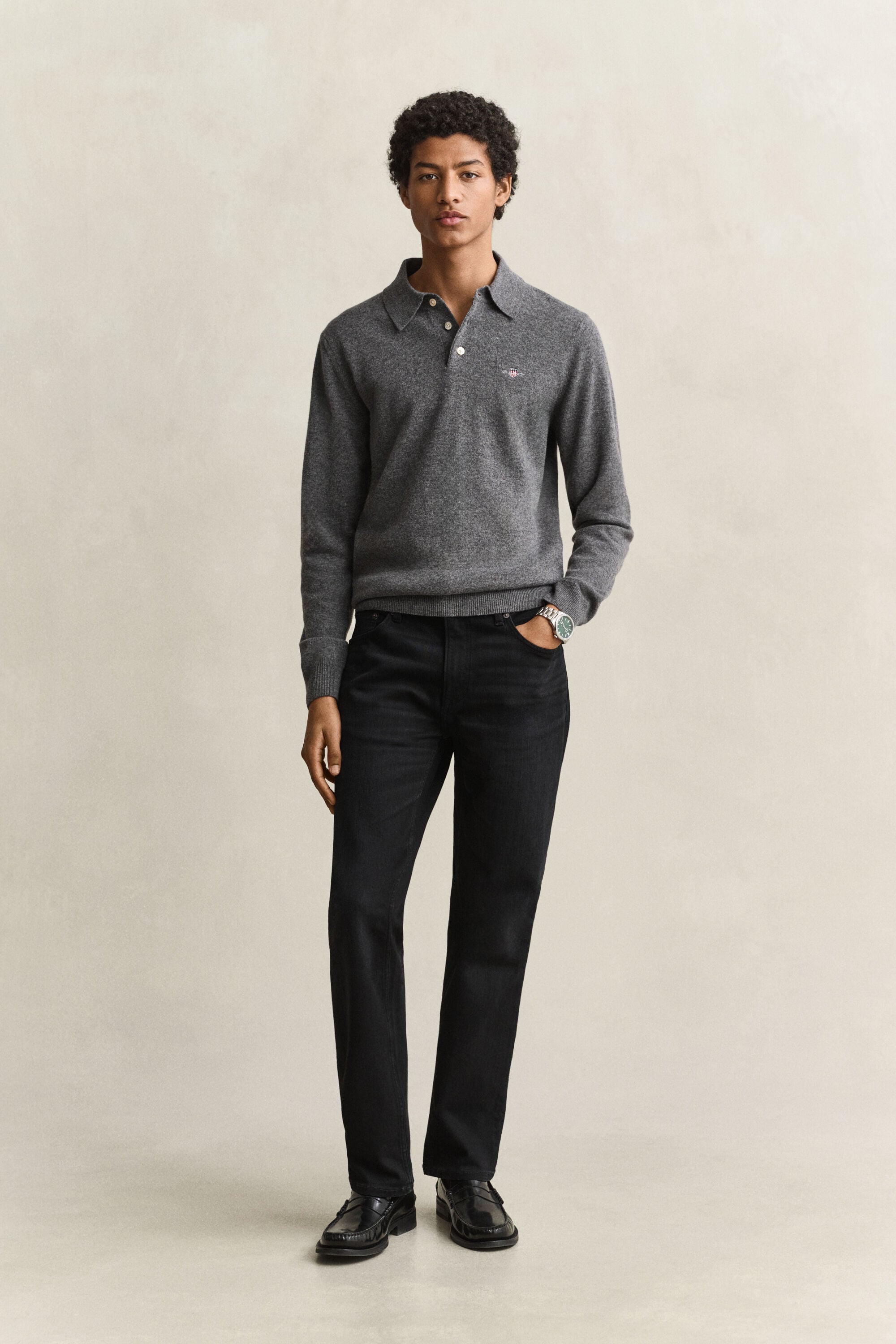 Camisola de malha tipo polo em lã extrafina