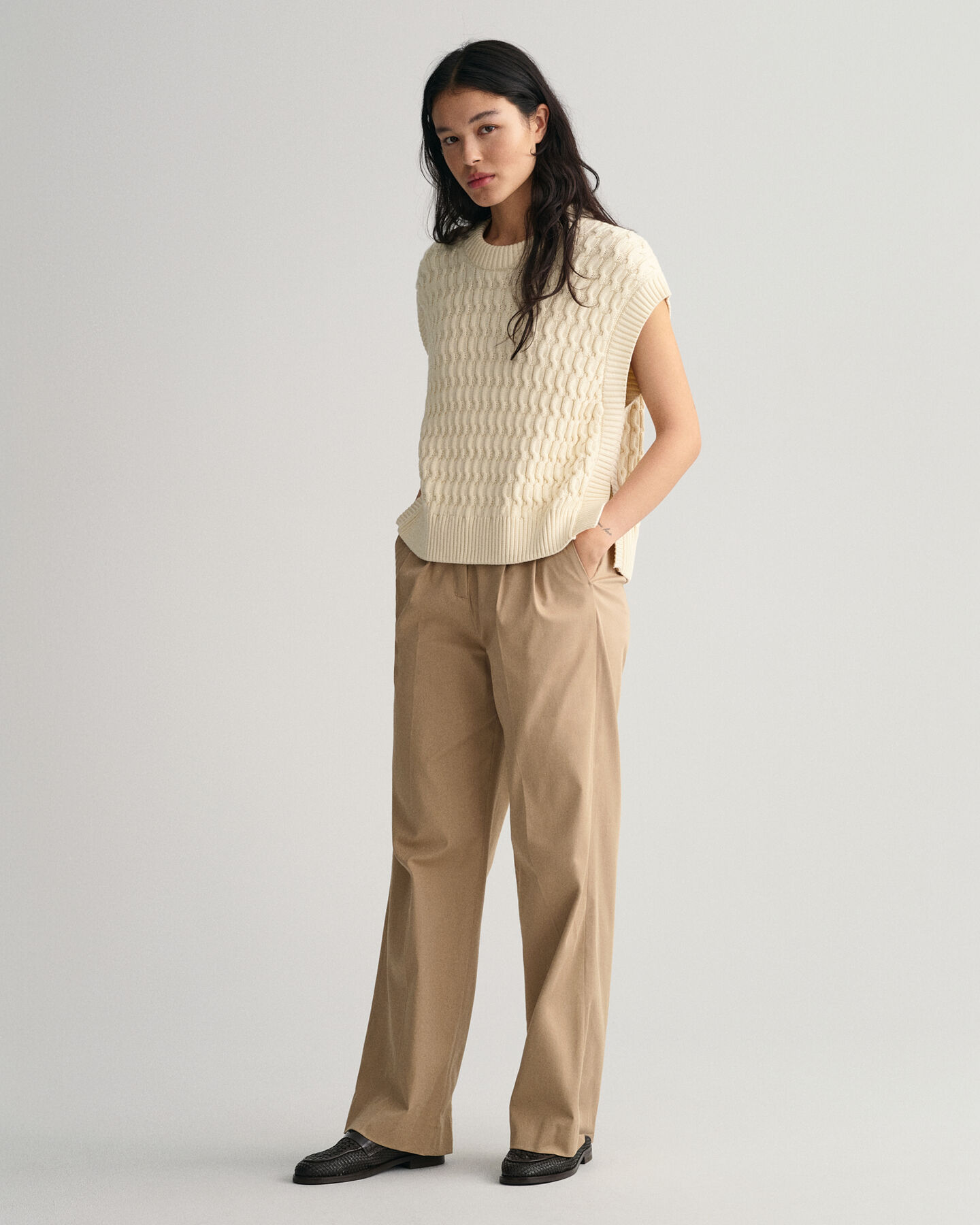 Colete com decote redondo em algodão Textured