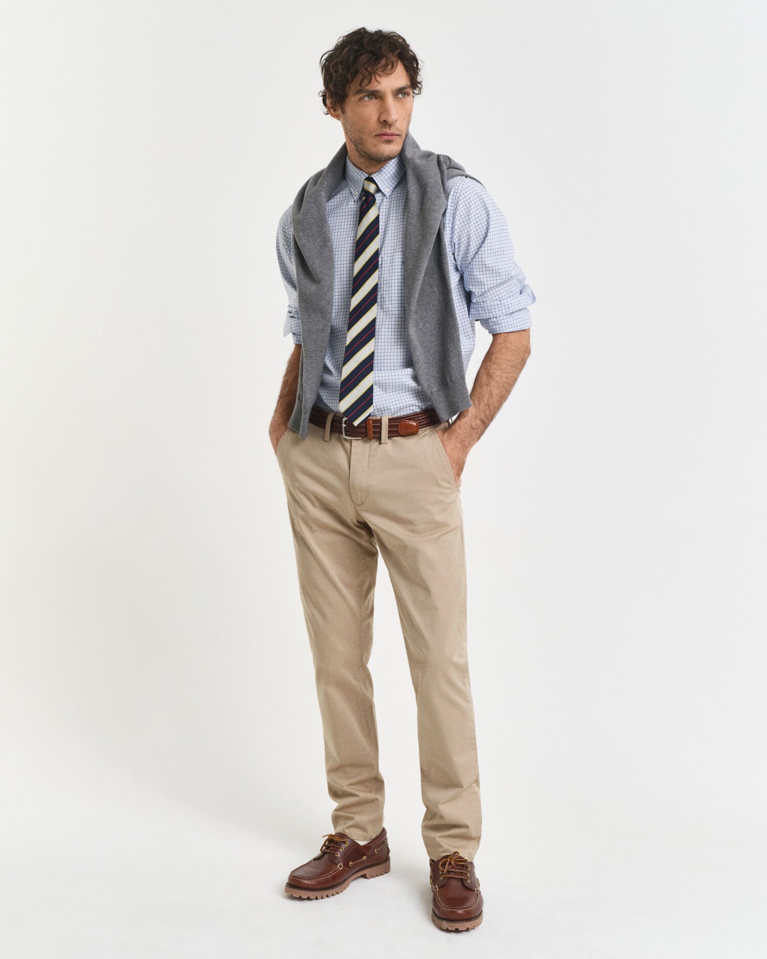 Camisa em popelina clássica com padrão de xadrez regular fit