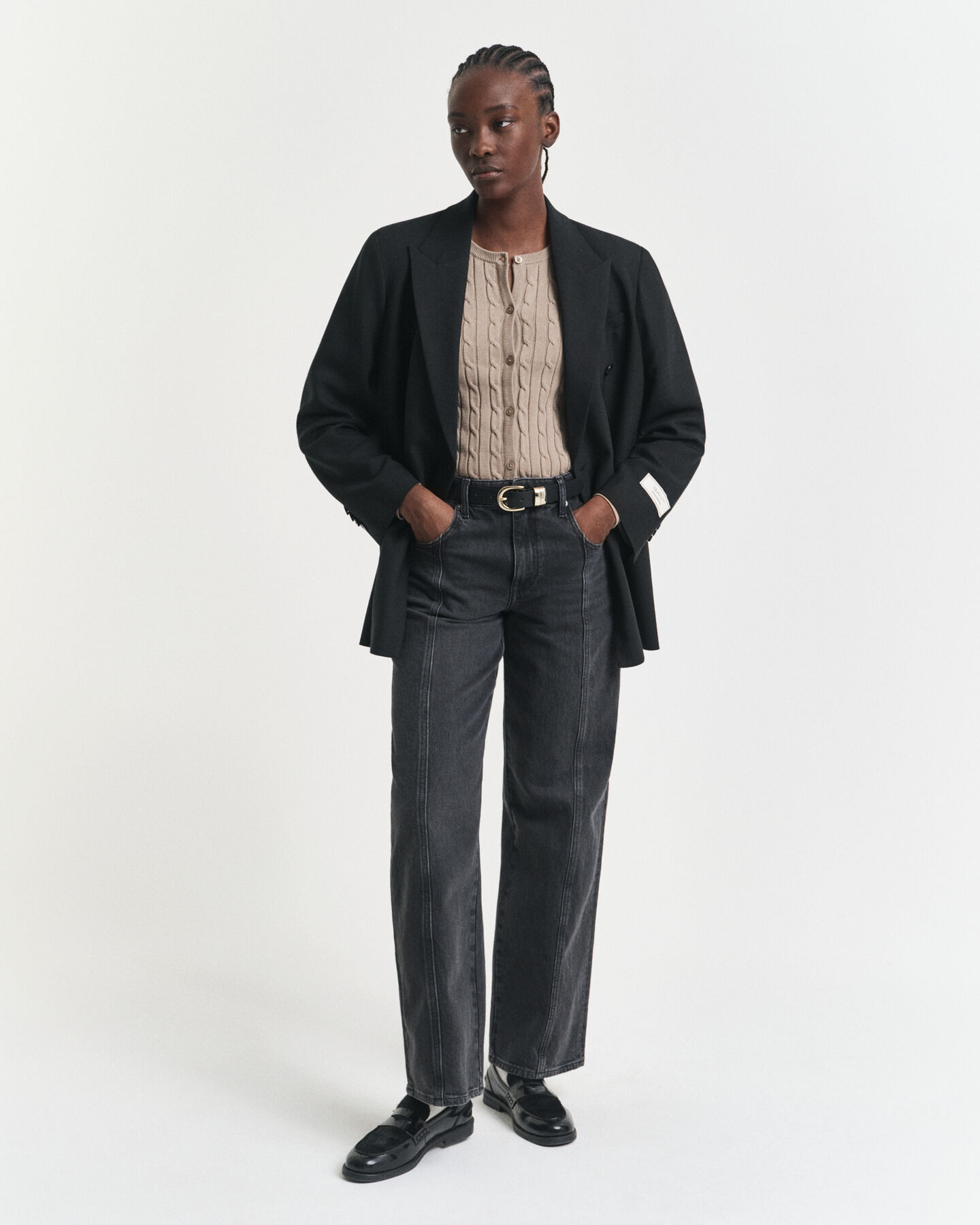 Casaco de malha canelada em algodão com elastano