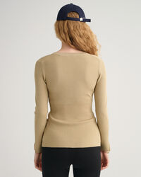 Camisola estilo casaco de malha canelada