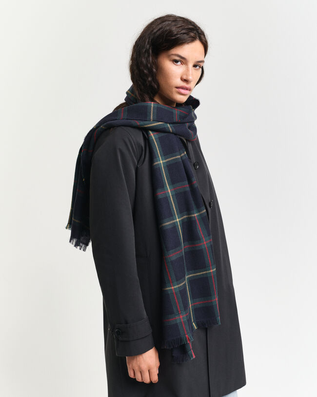 Cachecol em lã de merino com padrão de xadrez