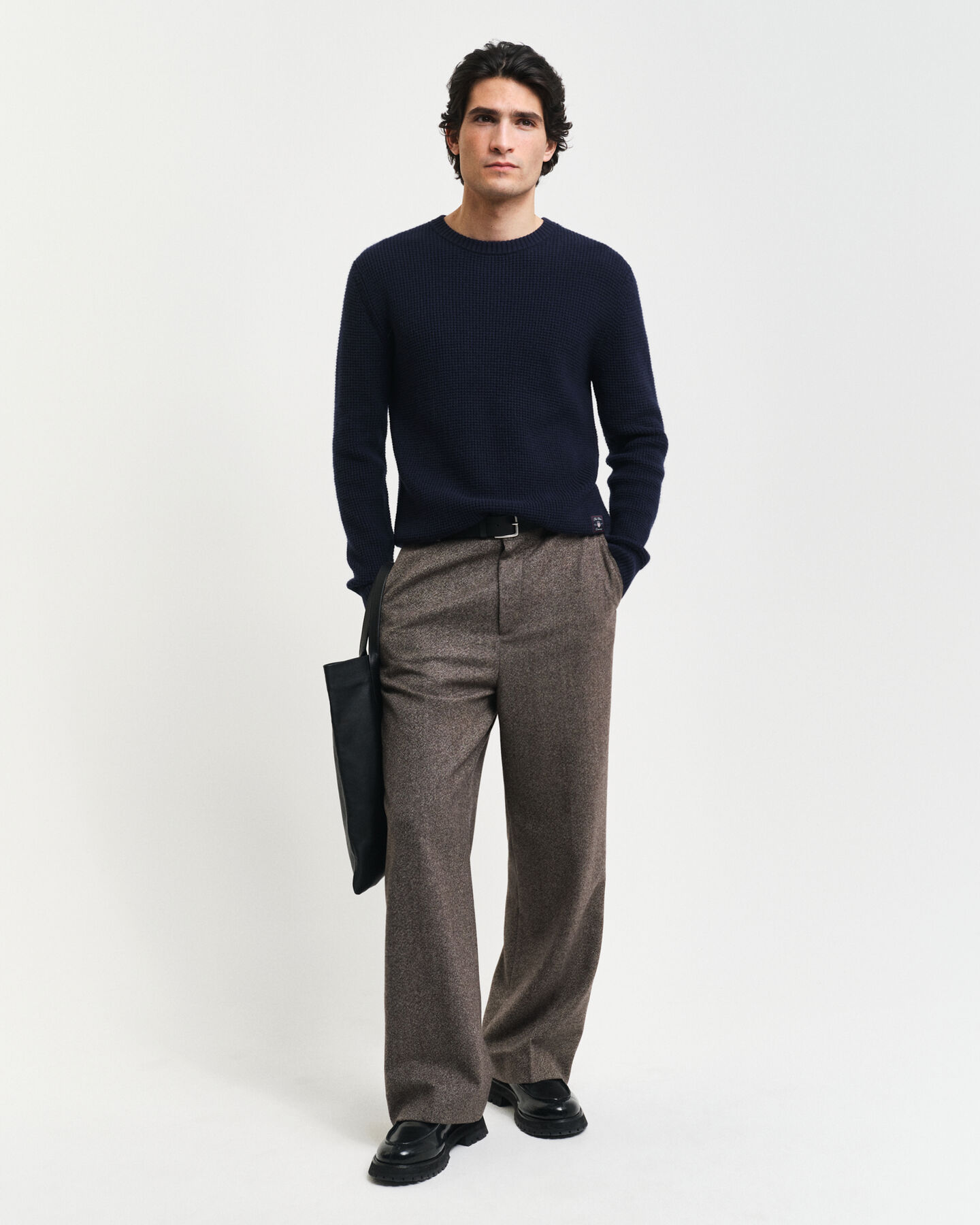 Camisola de malha com decote redondo em mistura de lã texturizada