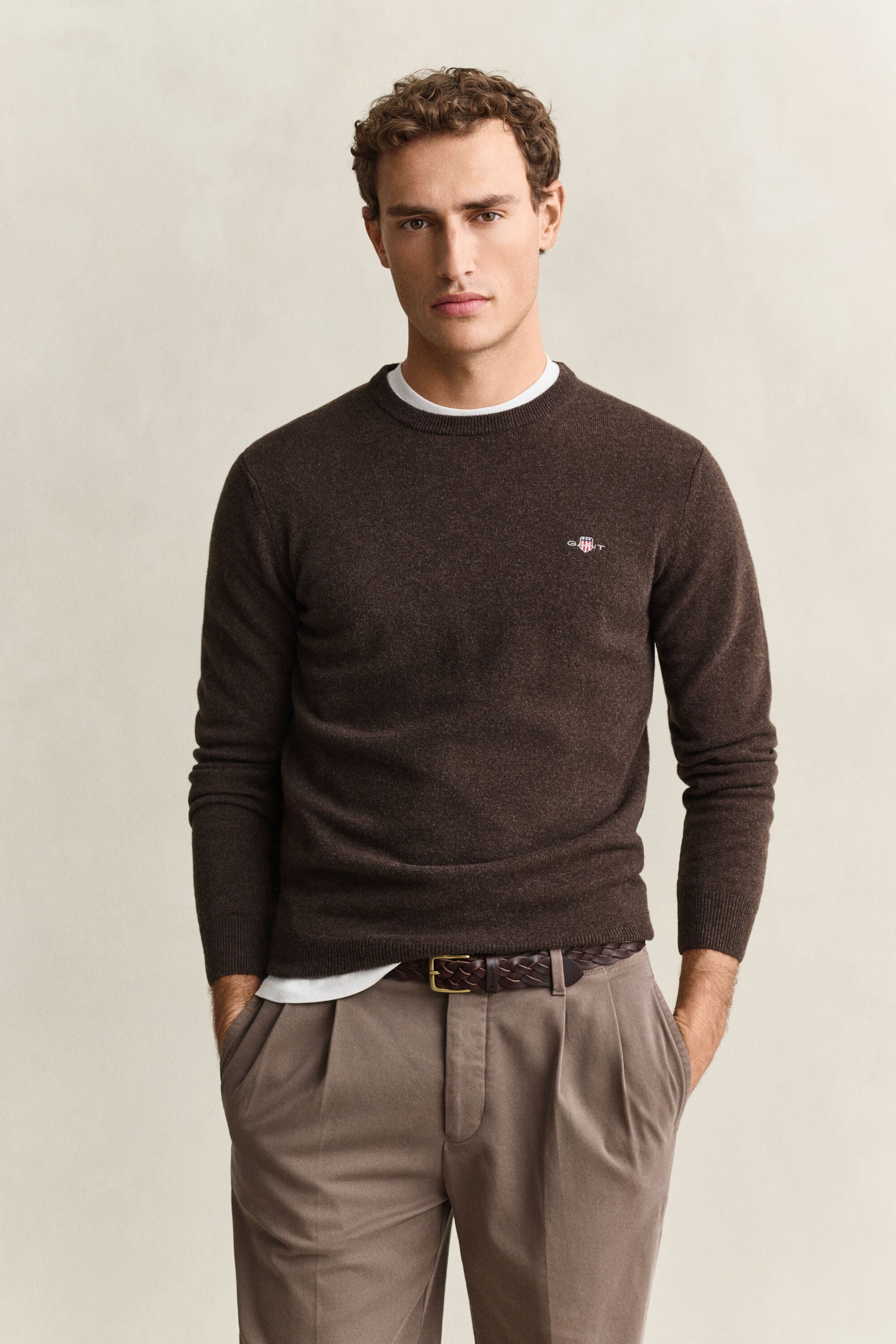 Camisola de malha com decote redondo em lã