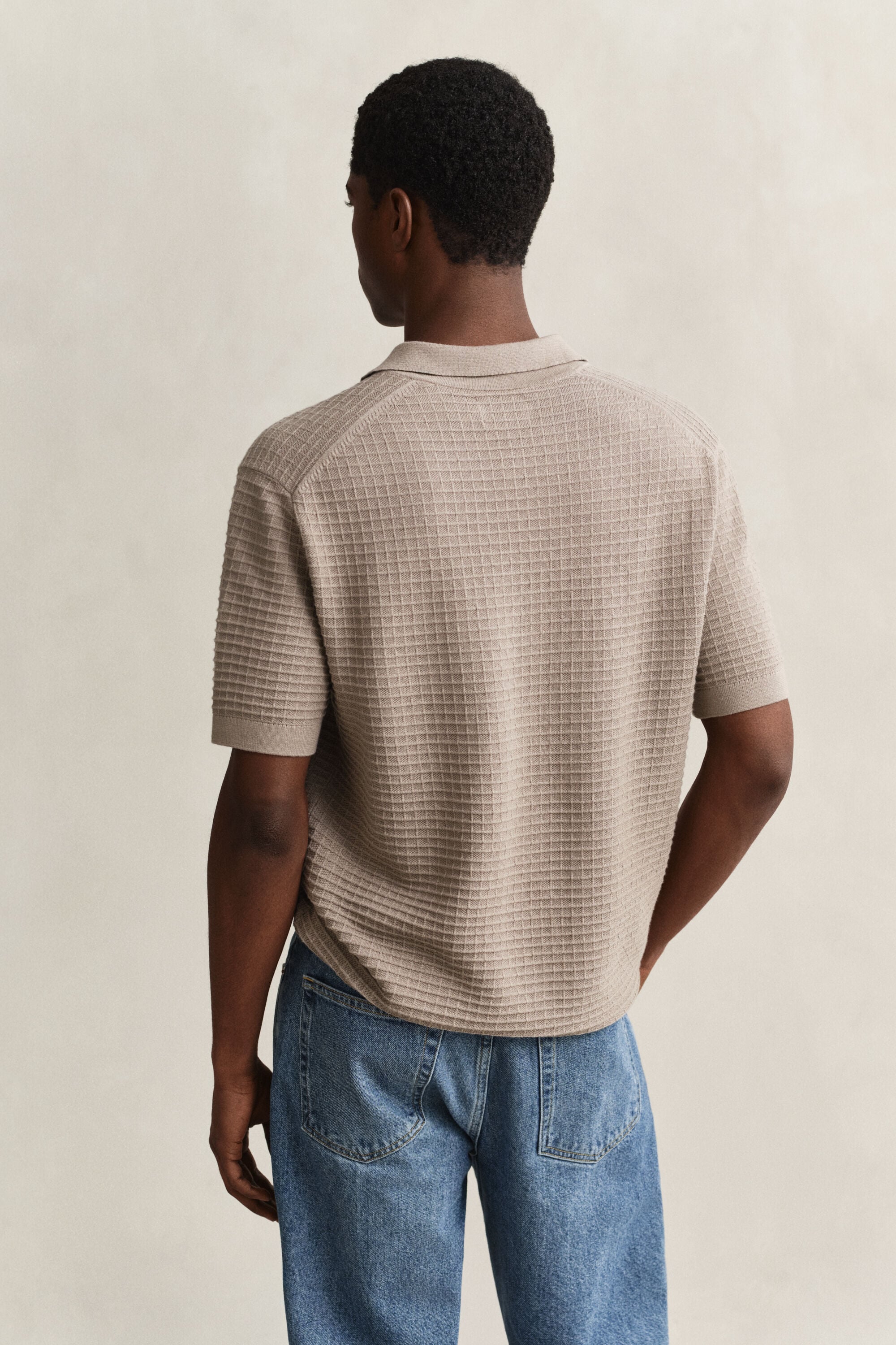 Camisola de malha texturizada tipo polo