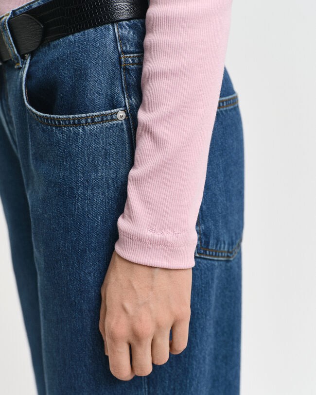 Camisola de manga comprida canelada com gola alta