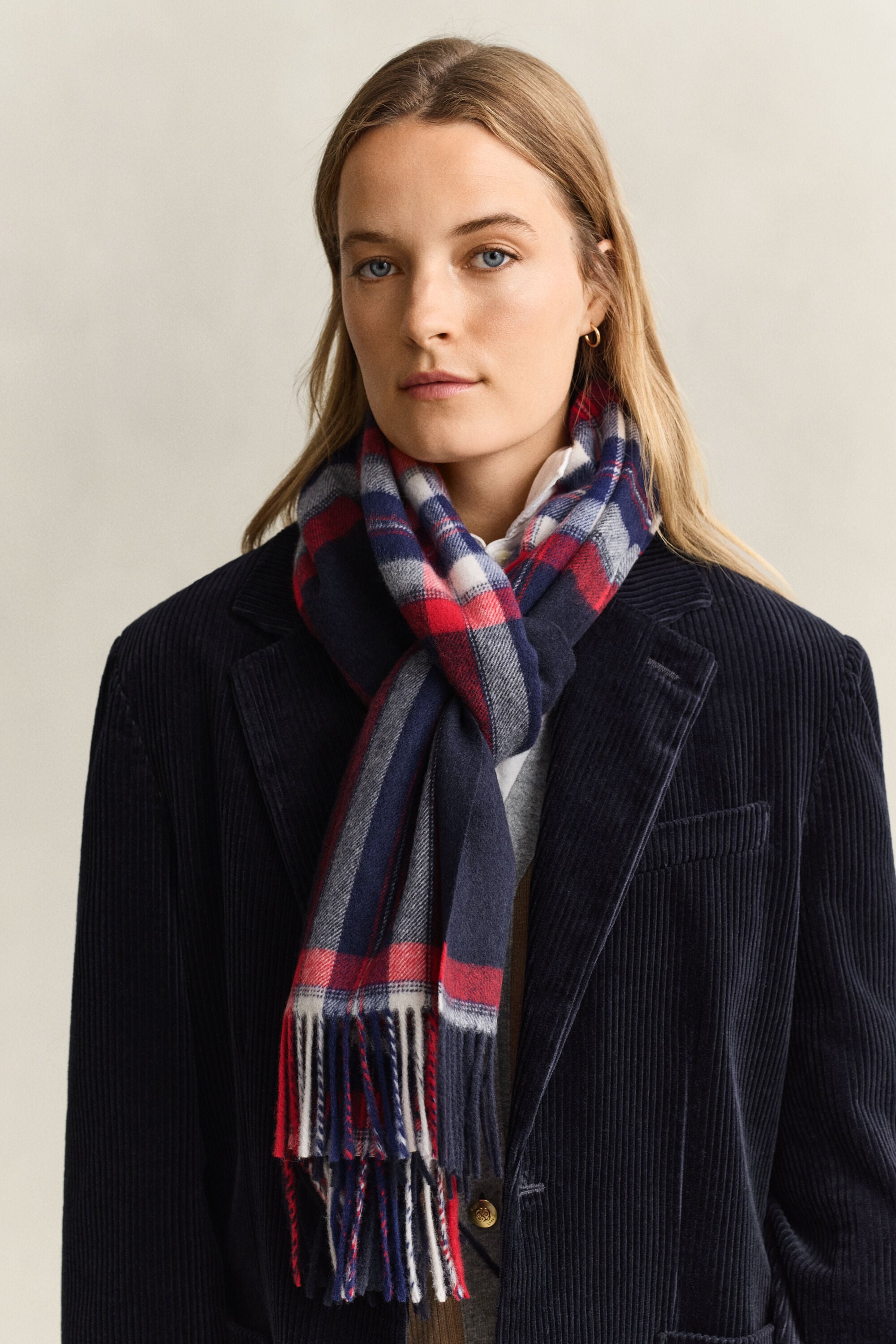 Cachecol em lã com padrão Tartan