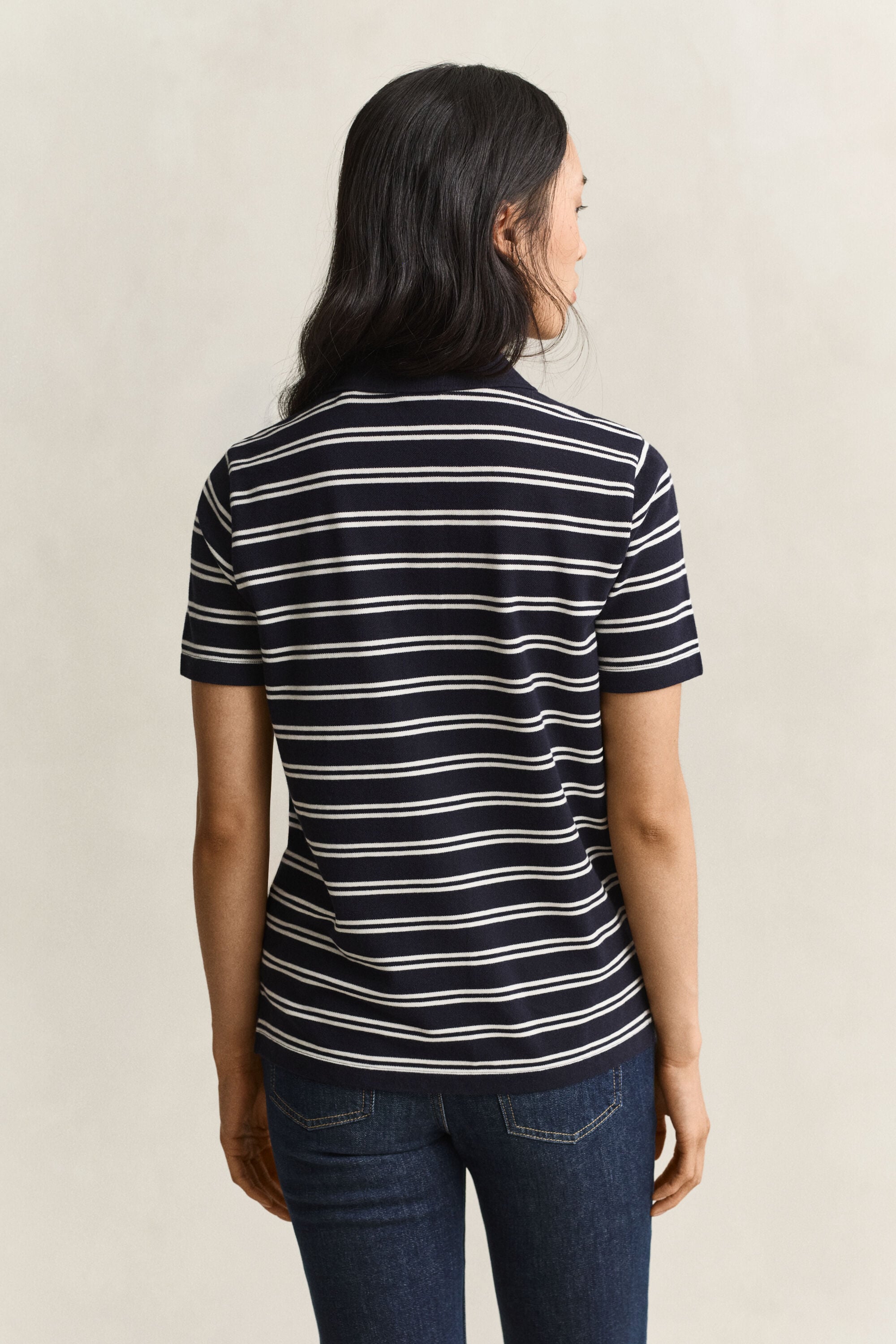 Camisola tipo polo em algodão piqué às riscas