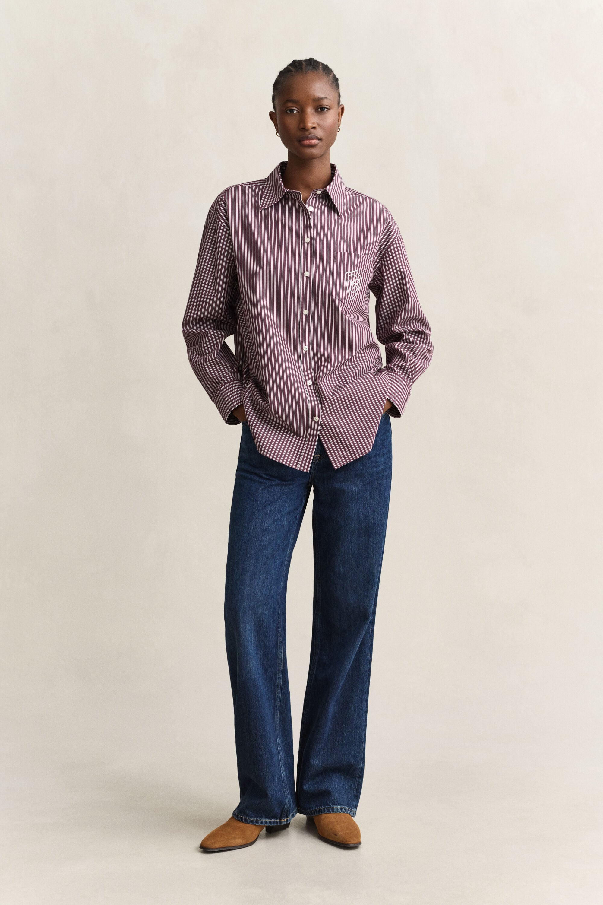 Camisa em popelina às riscas Classic relaxed fit