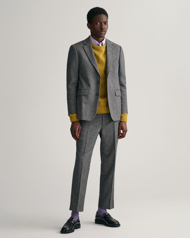 Blazer de fato com padrão espinha de peixe