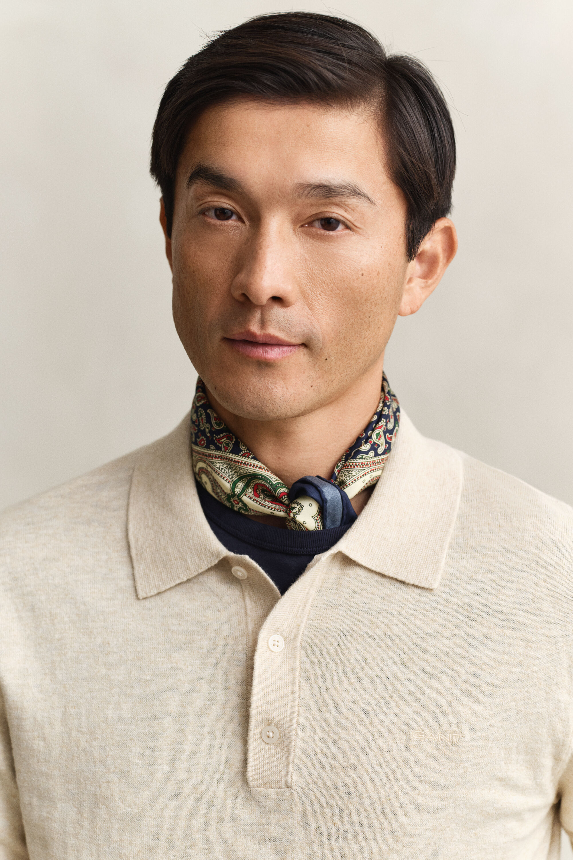 Camisola de malha estilo polo em algodão com mistura de fios