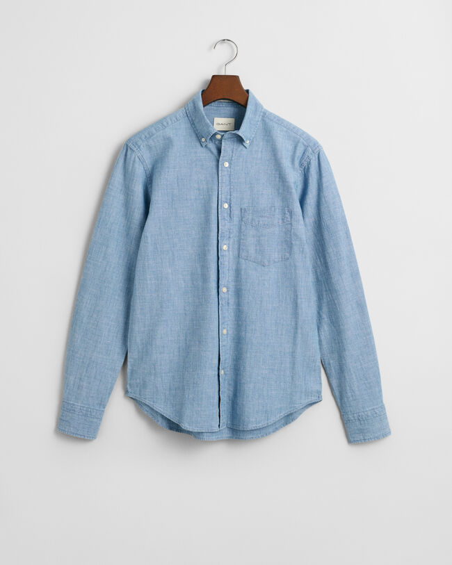 Camisa em chambray índigo regular fit