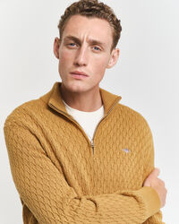 Camisola de malha com meio fecho em algodão texturizado