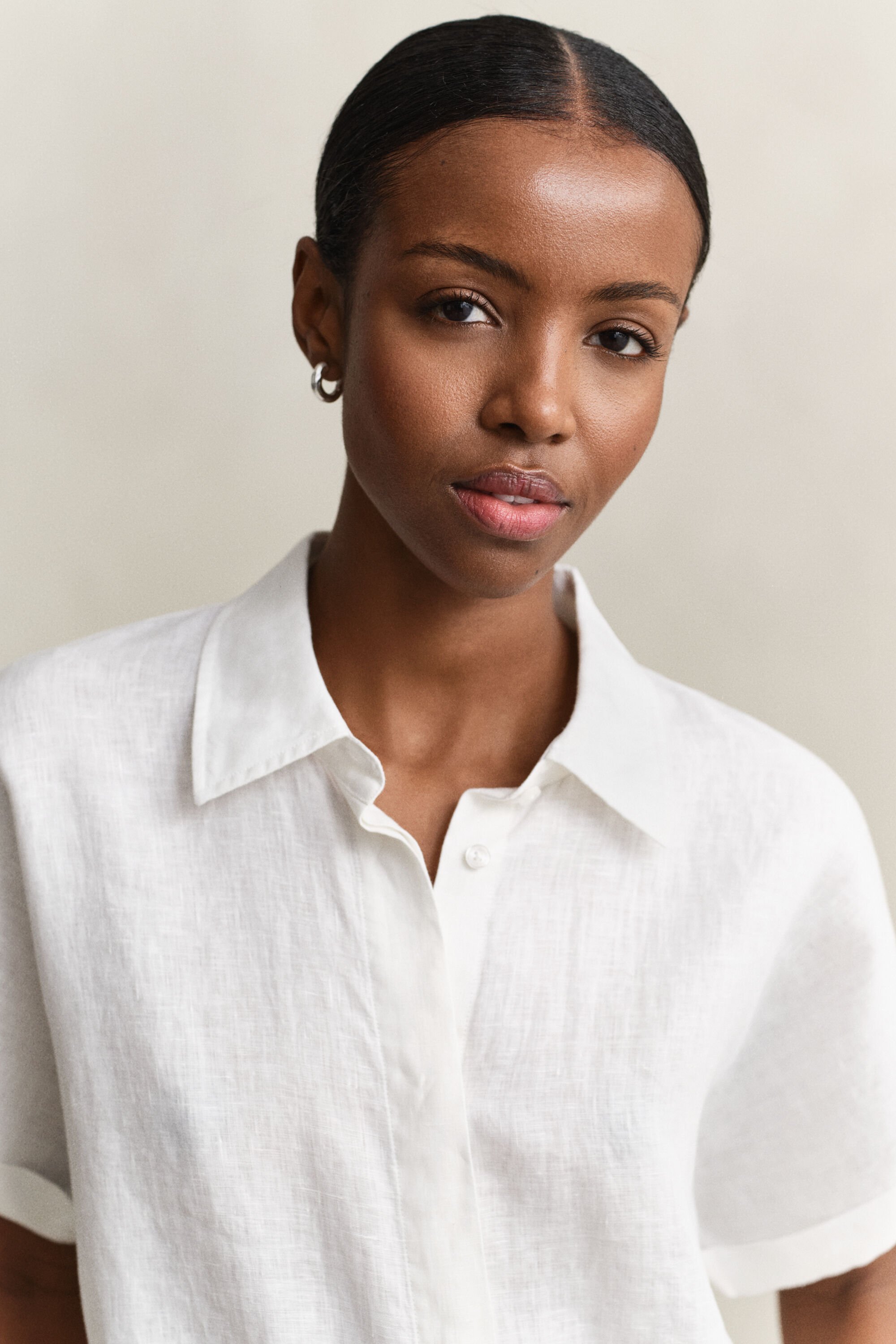 Camisa de manga curta em linho