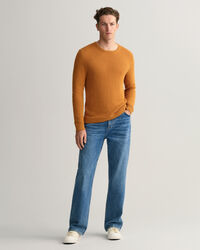 Pulover com decote redondo em linho e algod&atilde;o Textured