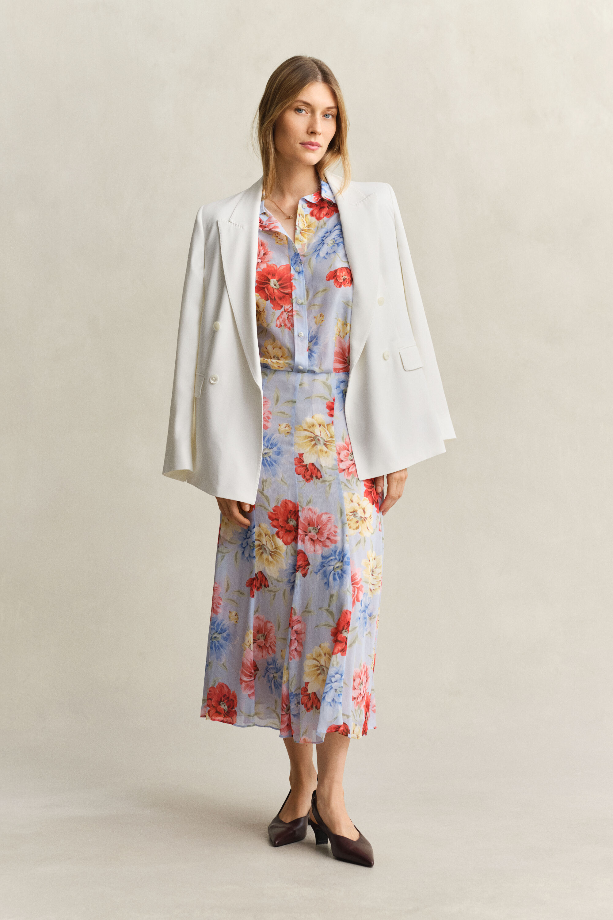 Camisa em seda e algodão floral