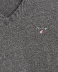 Pulover com decote em V em l&atilde; extrafina