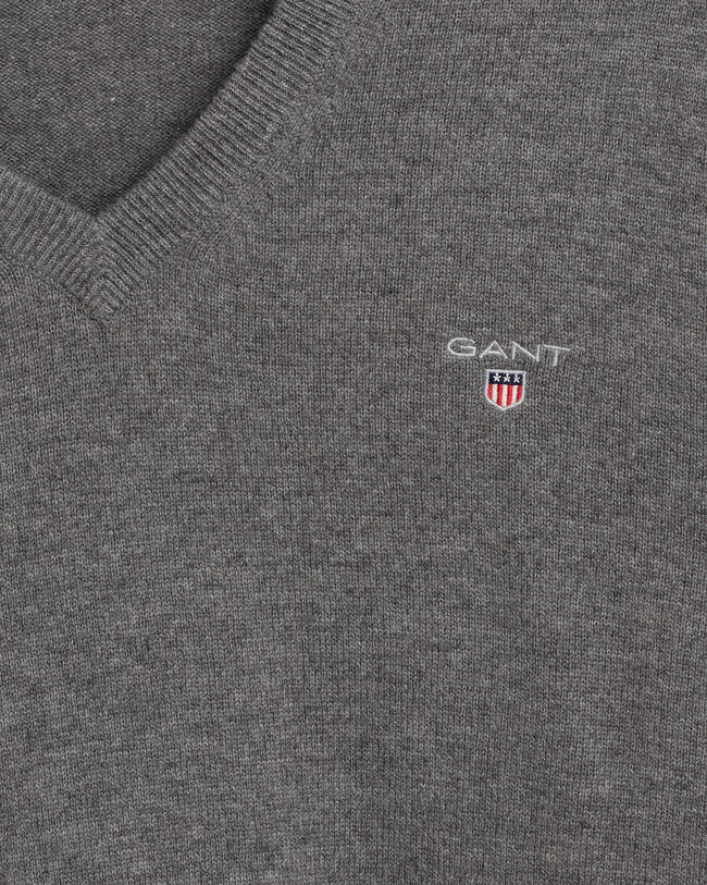 Pulover com decote em V em l&atilde; extrafina