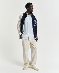 Camisa em linho e algodão às riscas regular fit