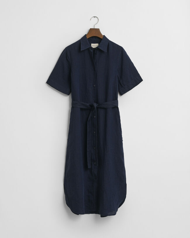 Vestido-camisa de manga curta em linho
