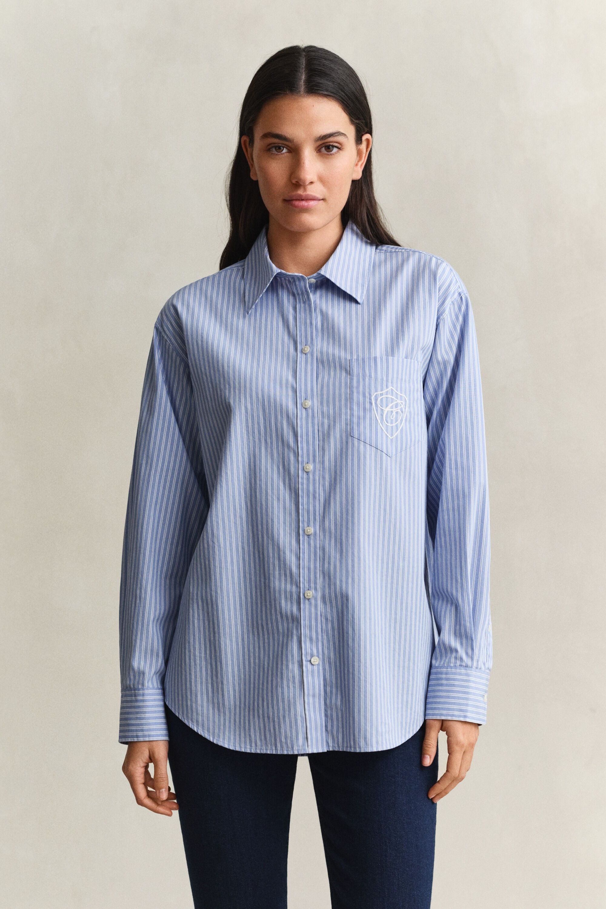 Camisa em popelina às riscas Classic relaxed fit