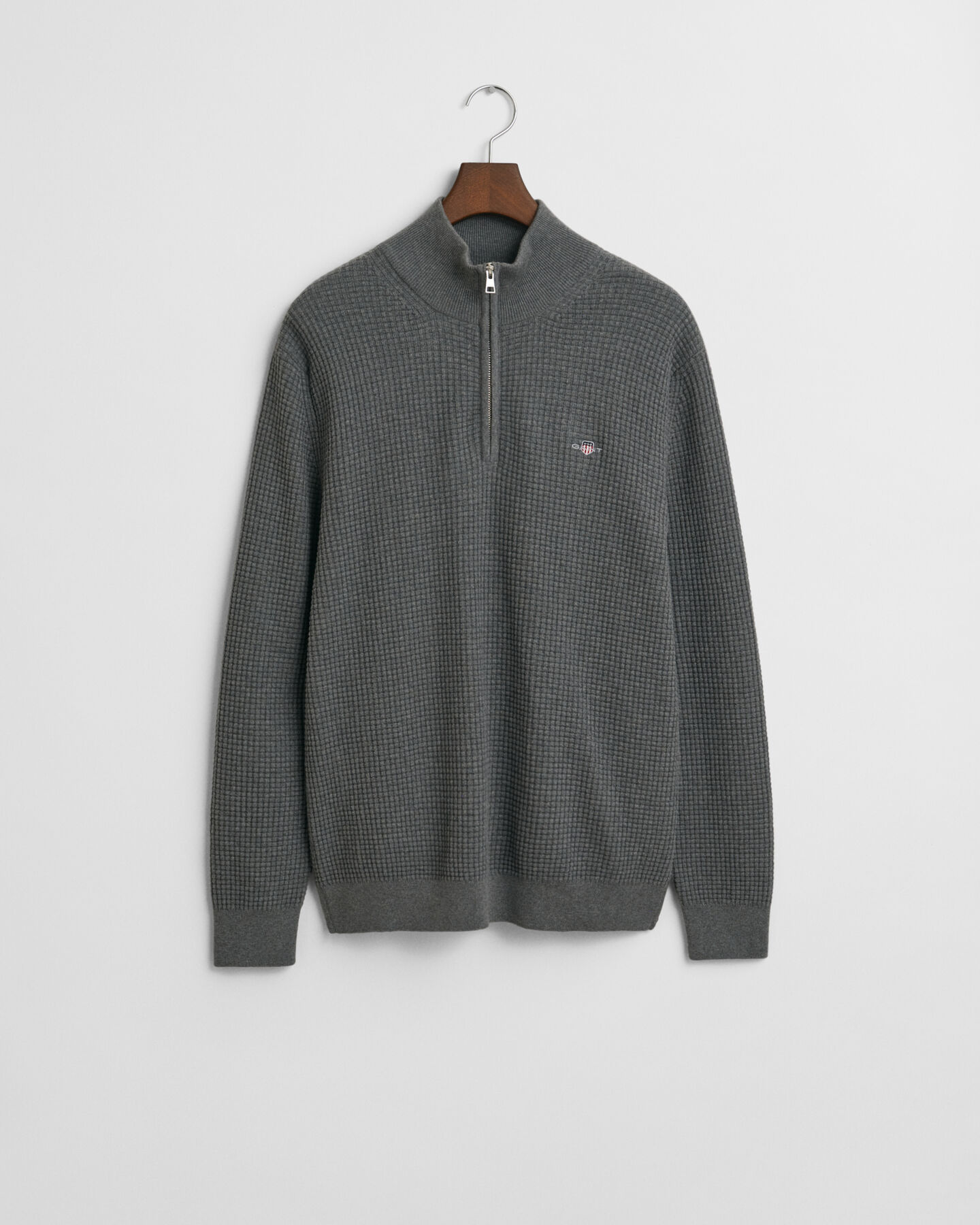 Camisola de malha com meio fecho em algodão texturizado