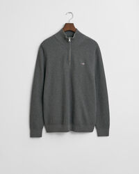 Camisola de malha com meio fecho em algodão texturizado