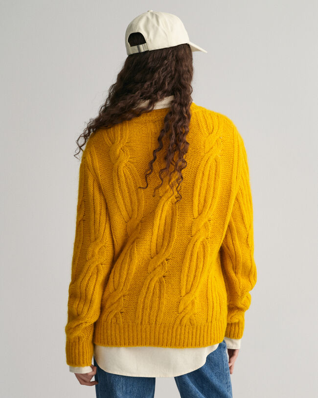 Pulover em malha entran&ccedil;ada com decote redondo Furry