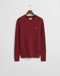 Camisola em malha entrançada de algodão com decote redondo