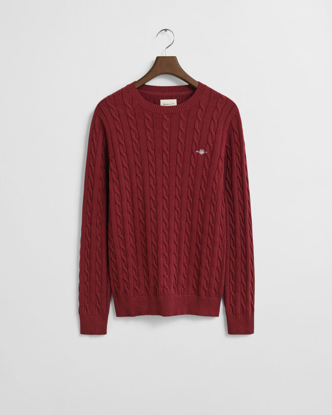 Camisola em malha entrançada de algodão com decote redondo