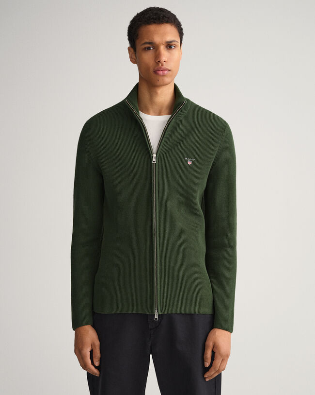 Casaco em malha canelada com fecho Texture