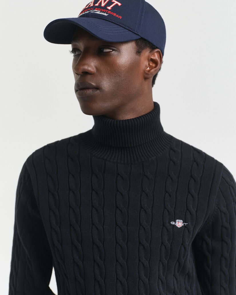 Camisola de gola alta em malha entrançada de algodão