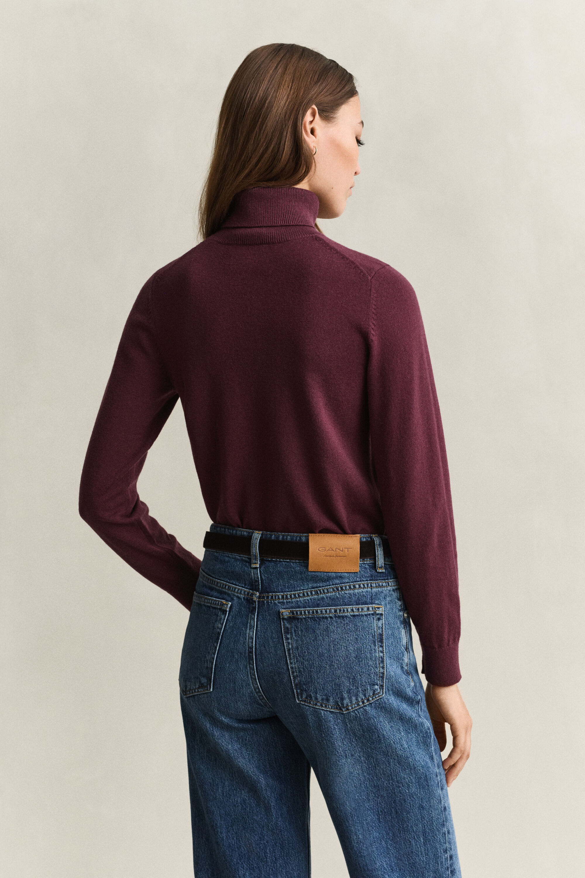 Camisola de malha de lã e algodão com gola alta