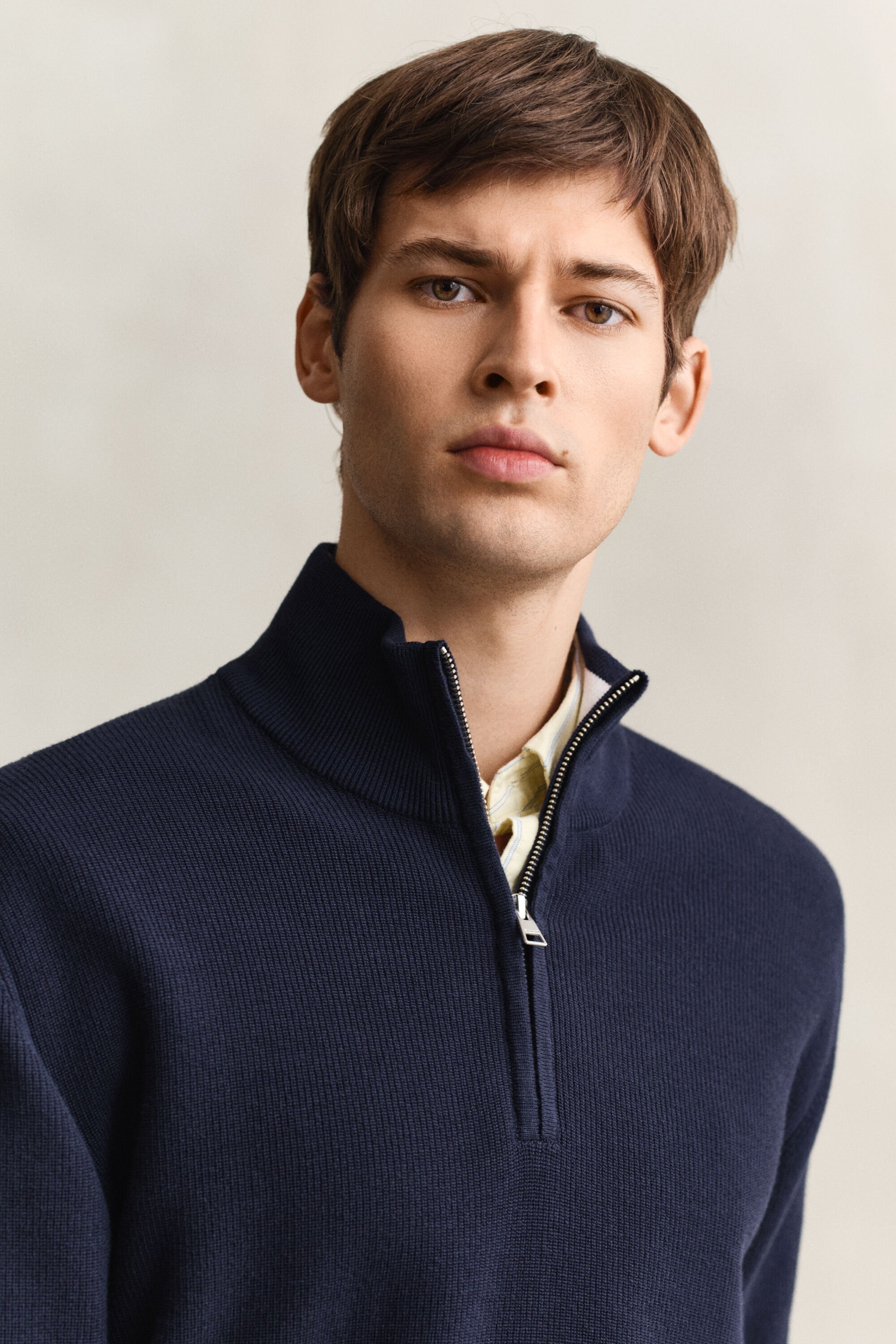 Camisola com meio fecho em algodão canelado