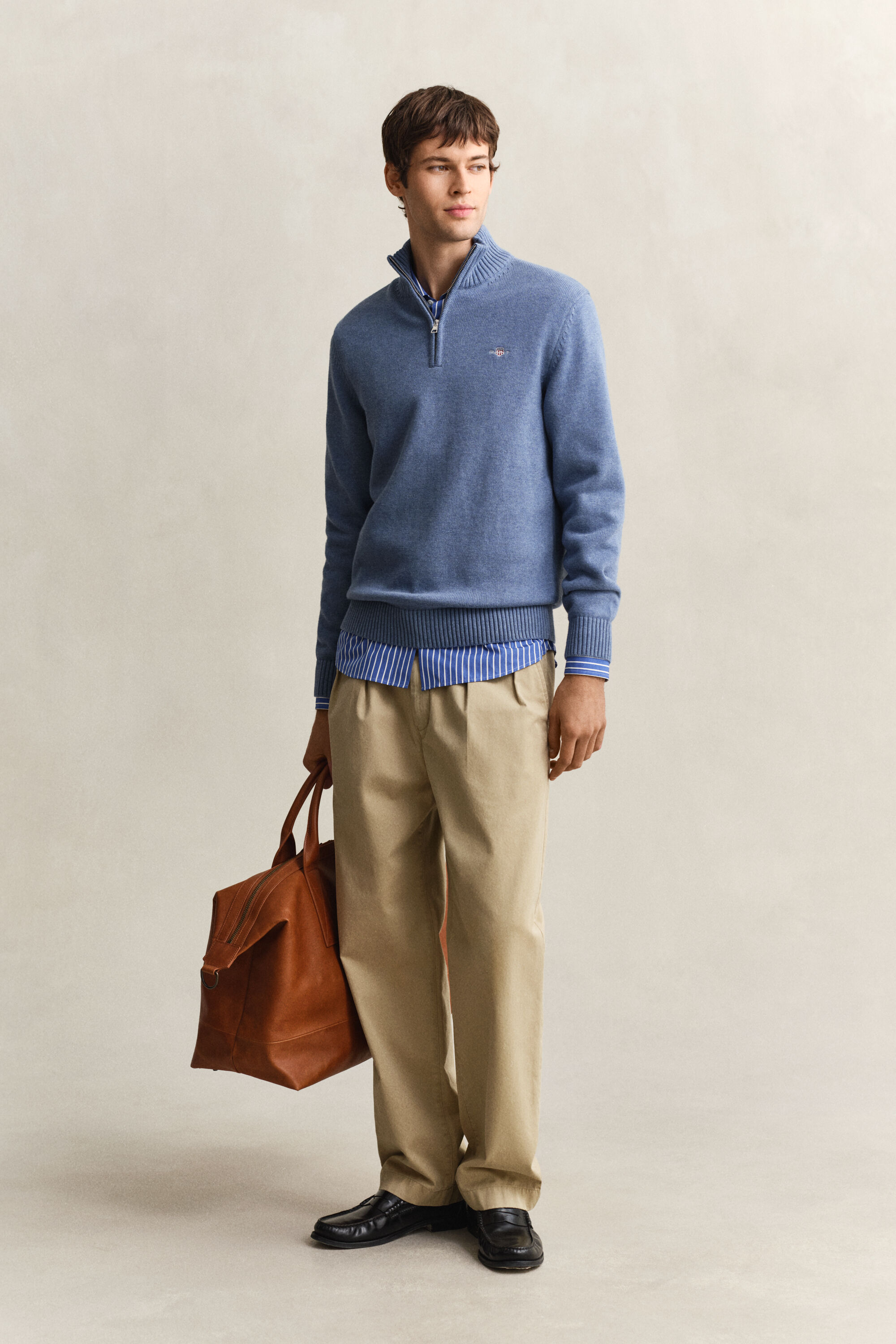 Camisola de malha em algodão com meio fecho Casual