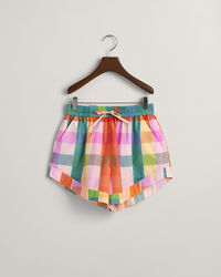 Calções em seda e algodão com padrão de xadrez