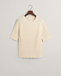 Pulover de manga m&eacute;dia em malha entran&ccedil;ada