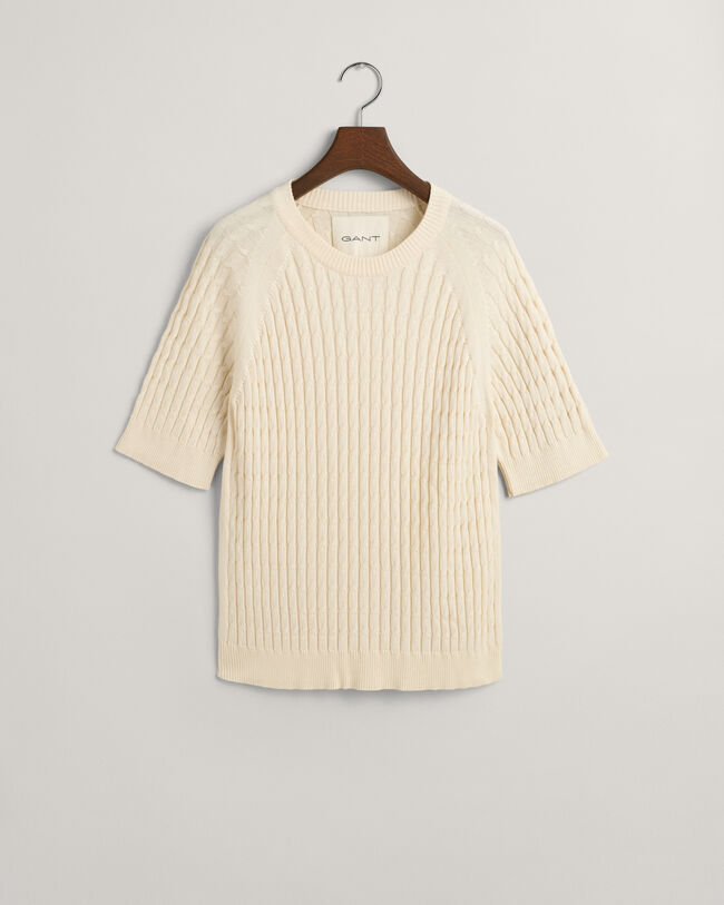 Pulover de manga m&eacute;dia em malha entran&ccedil;ada