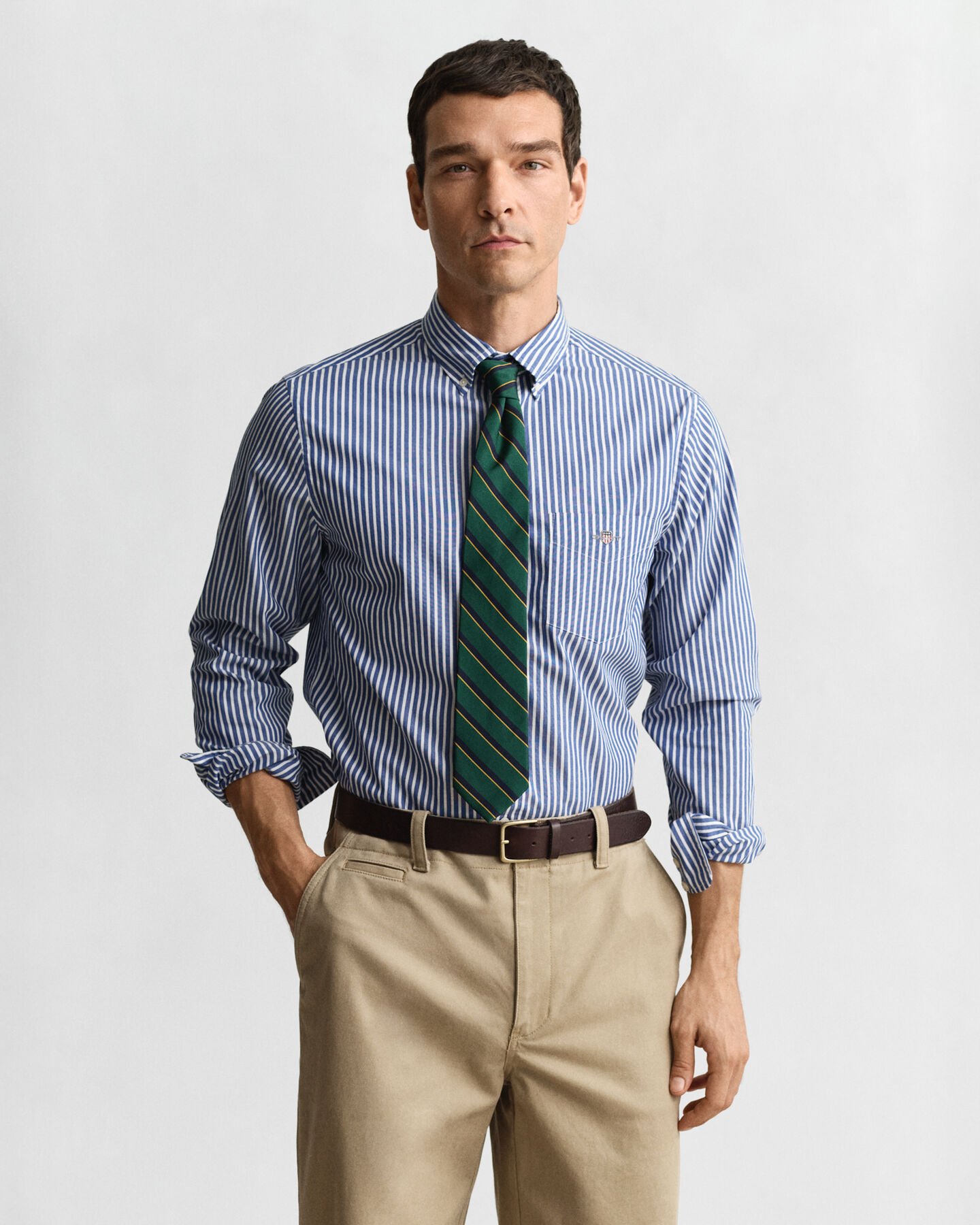 Camisa em popelina às riscas Classic regular fit