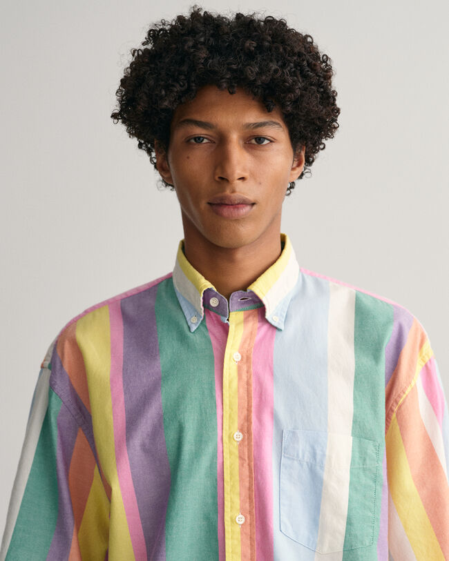 Camisa Oxford de manga curta &agrave;s riscas relaxed fit