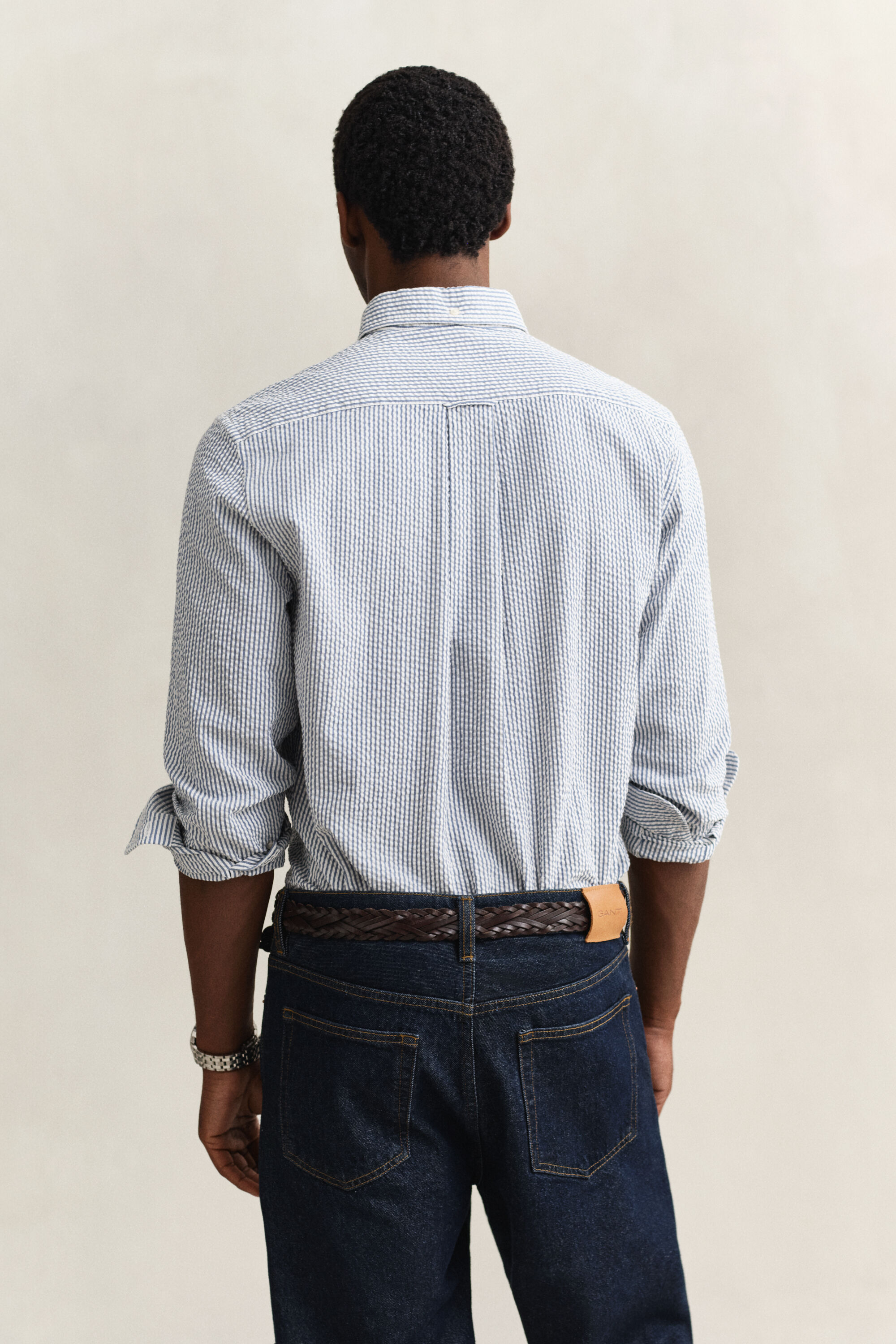 Camisa Seersucker às riscas regular fit