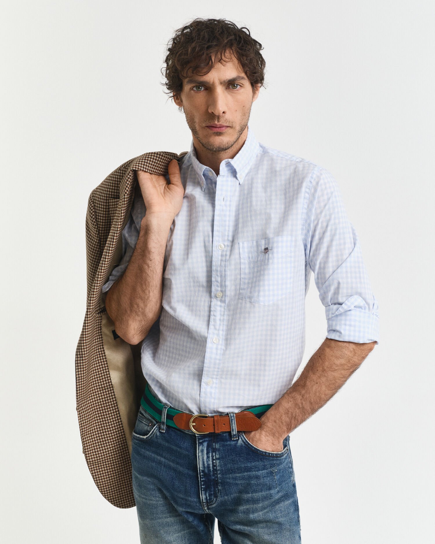 Camisa em popelina gingham Classic regular fit