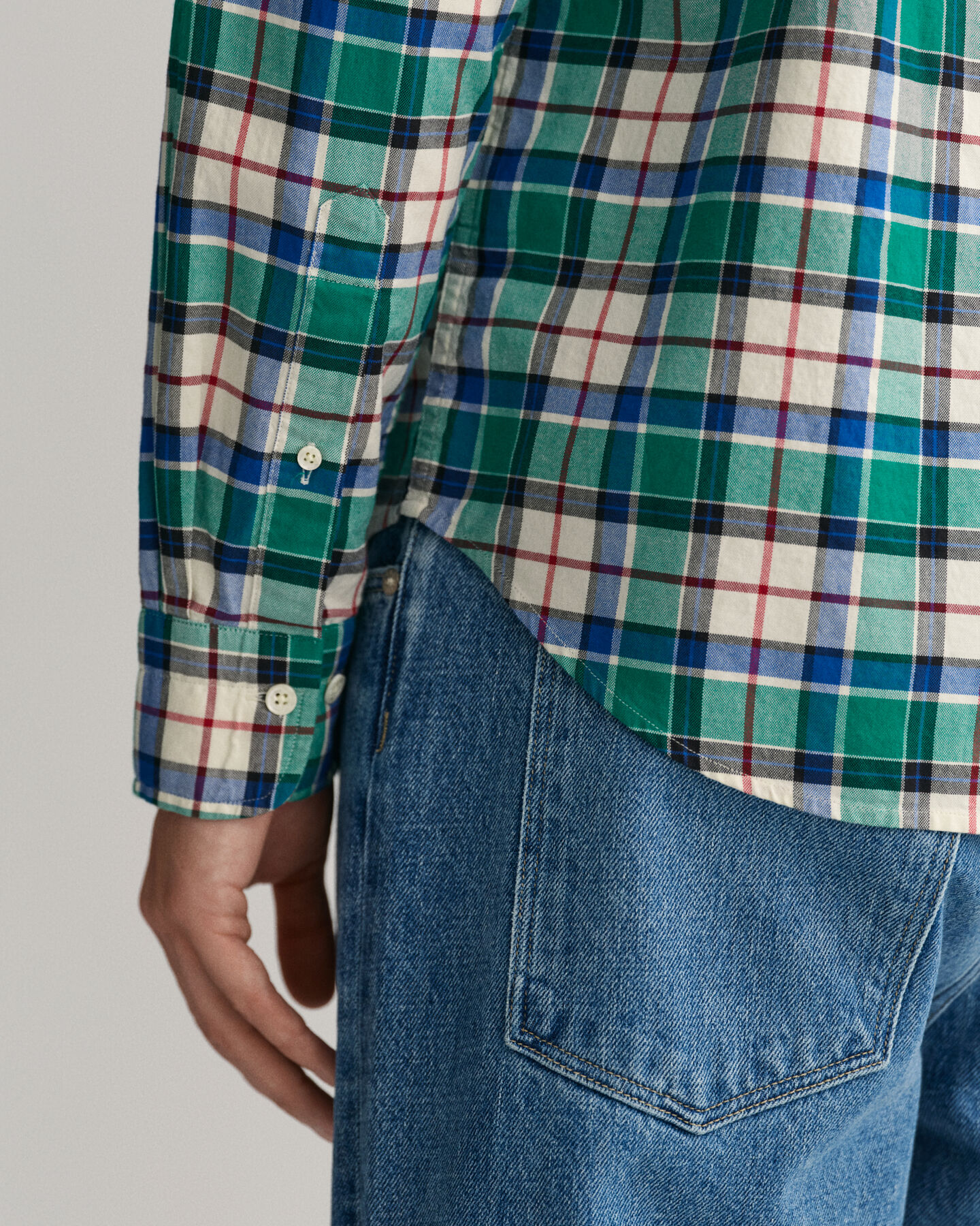 Camisa Oxford com padr&atilde;o de xadrez corte normal