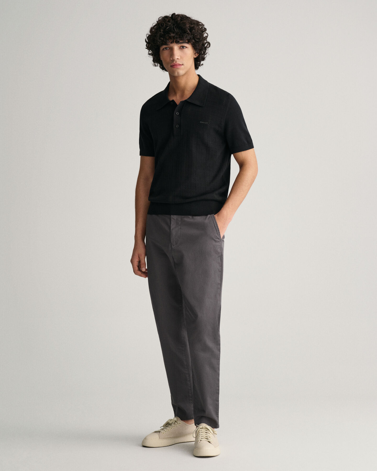 Camisola de malha estilo polo Pointelle Textured