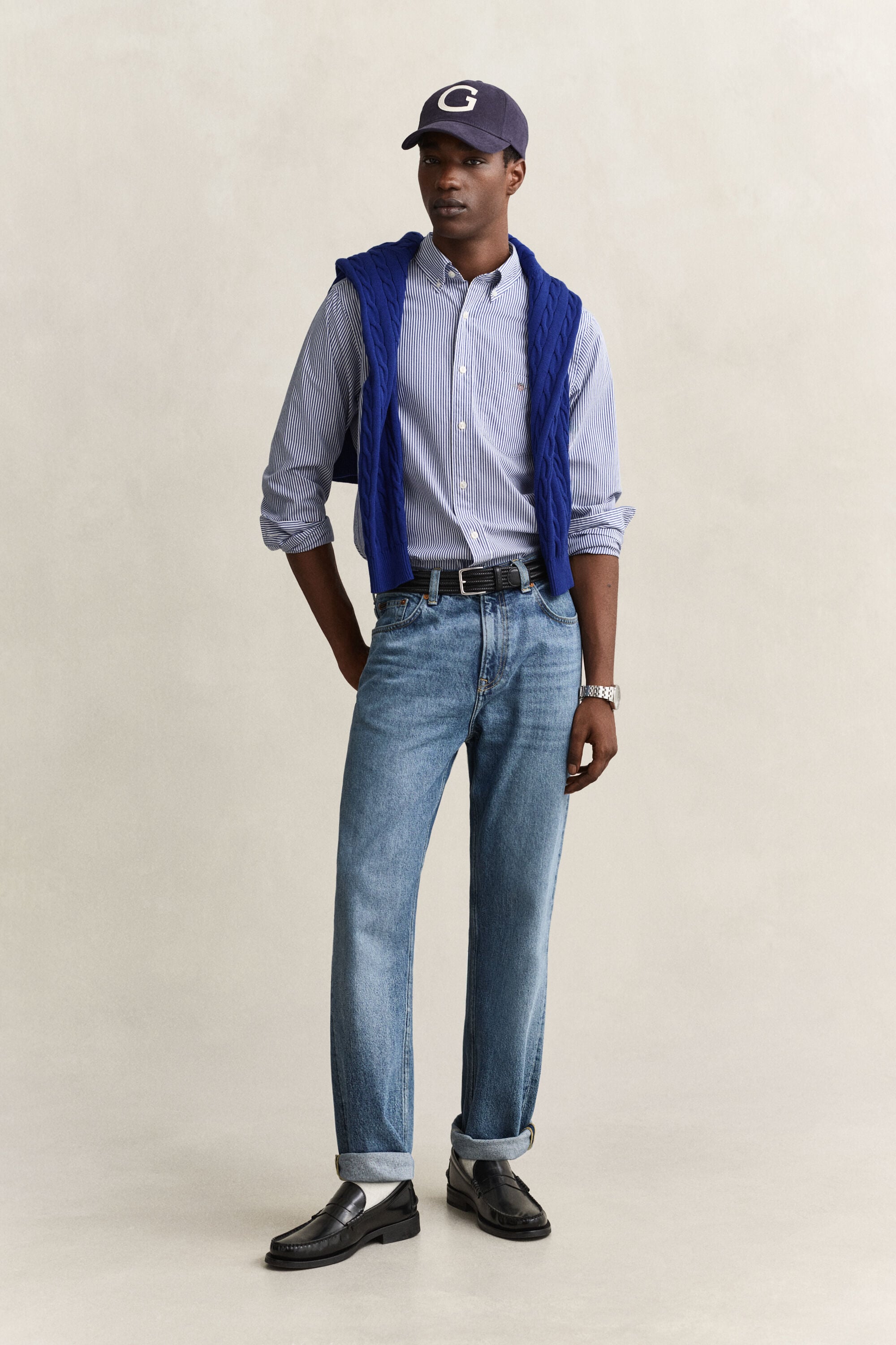 Camisa em popelina às riscas Classic regular fit