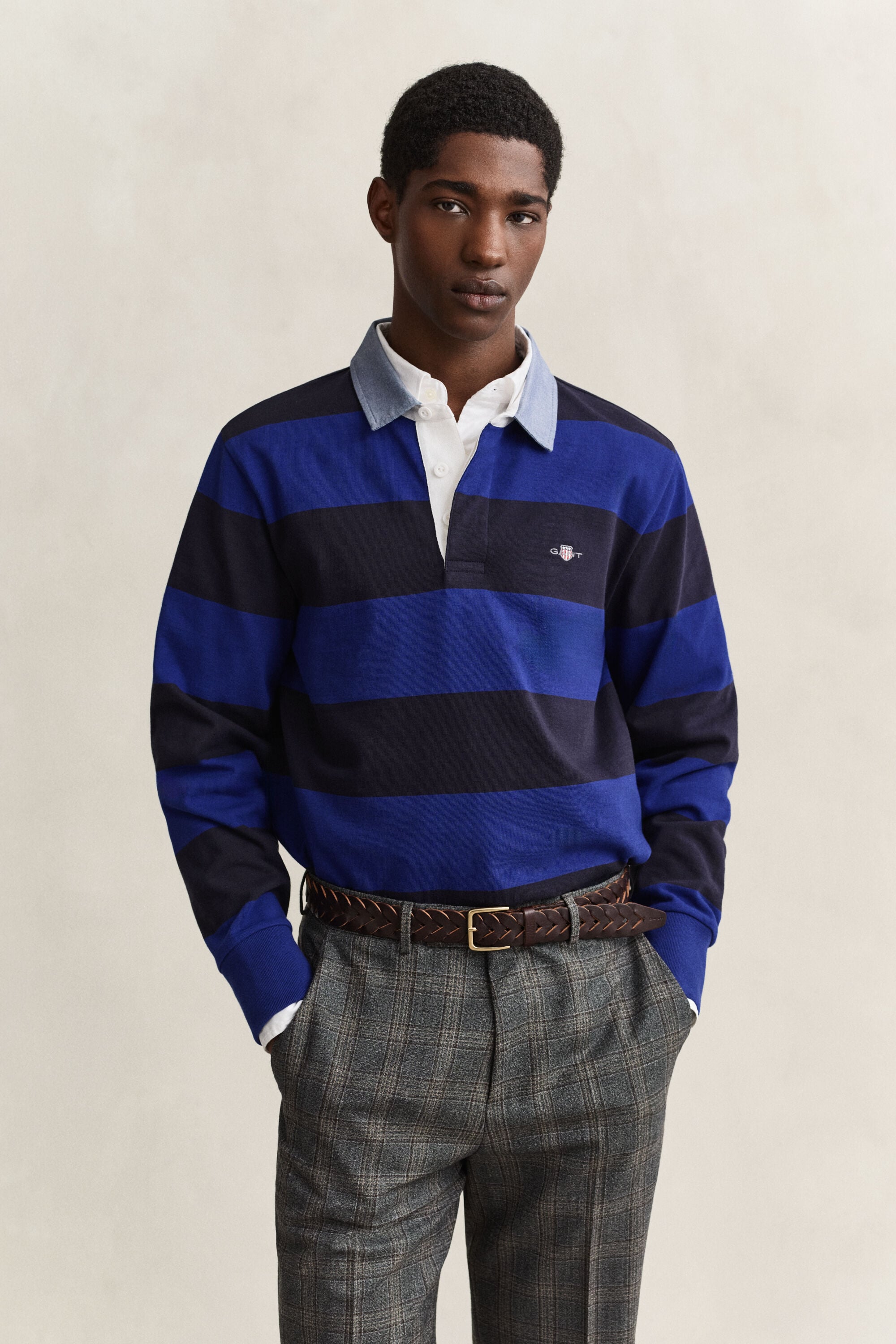 Heavy Rugger às riscas com colarinho em chambray