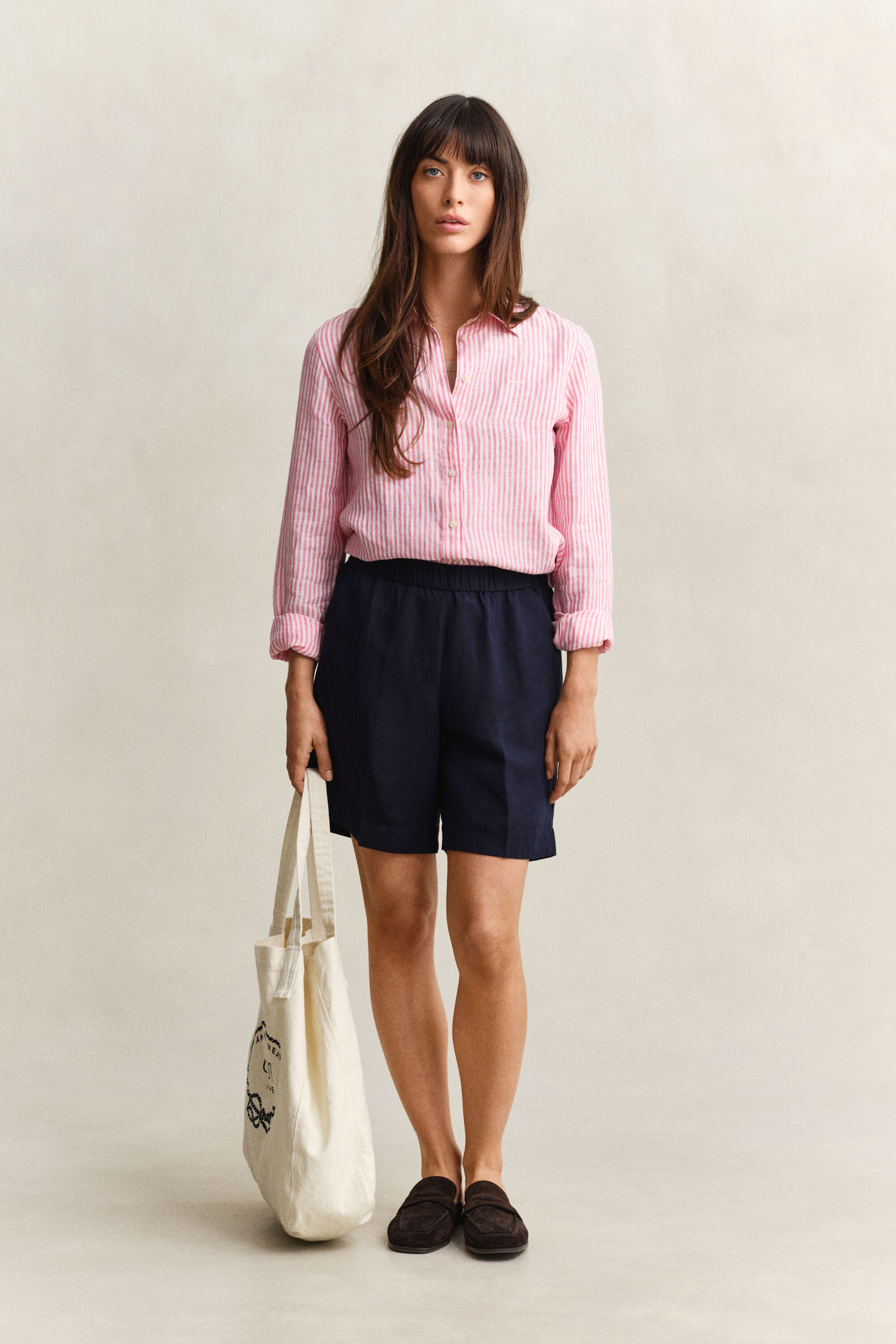 Camisa de linho às riscas regular fit