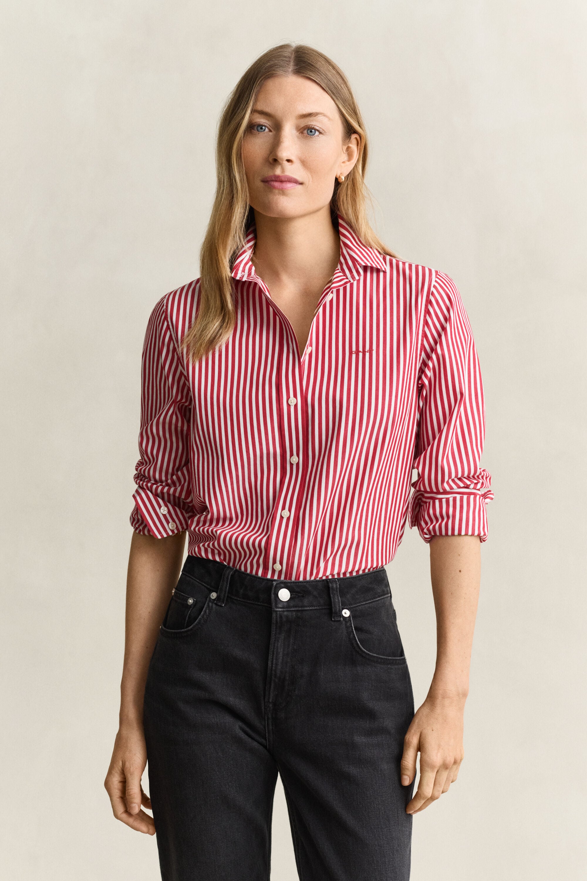 Camisa em popelina às riscas Classic regular fit