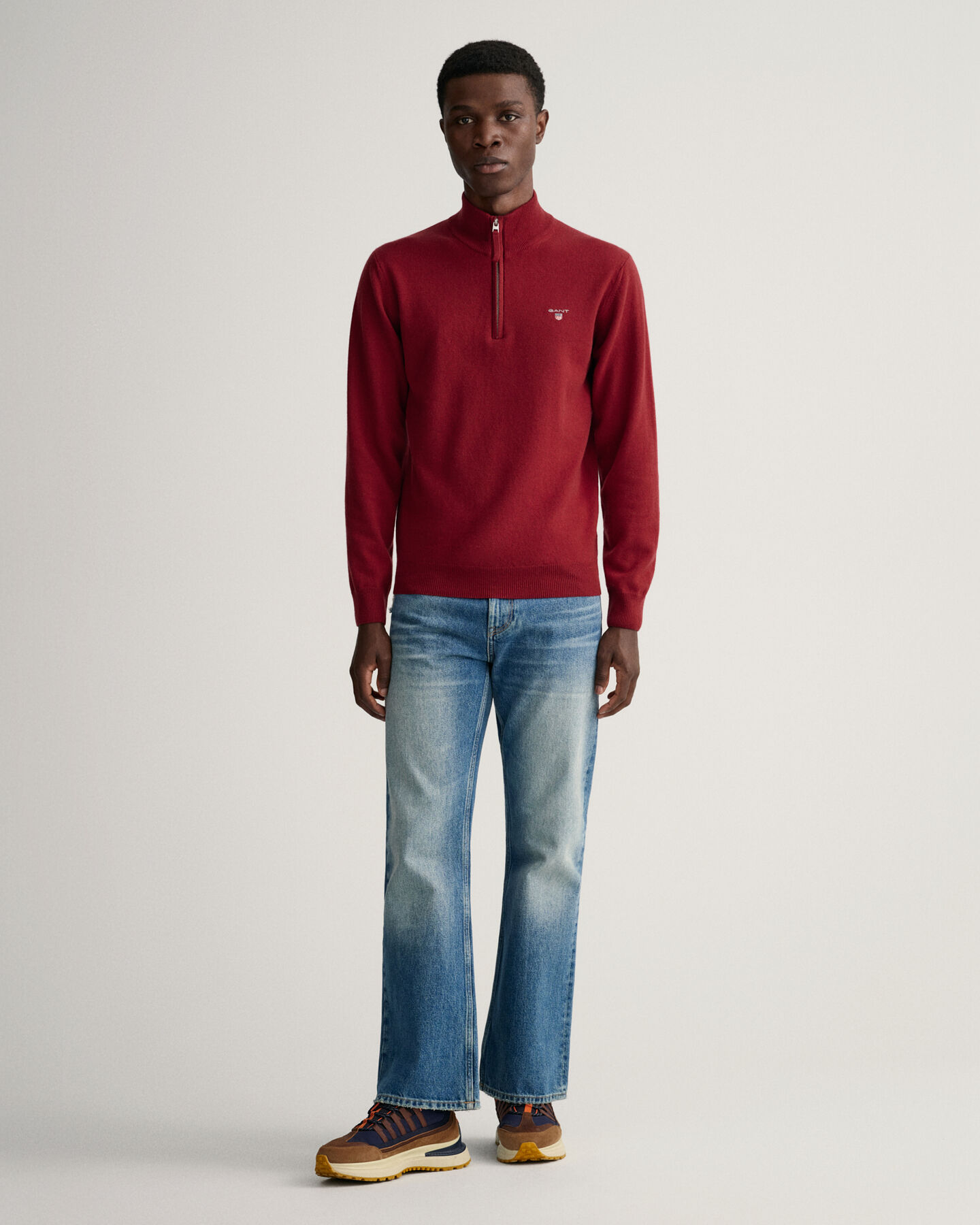 Pulover com meio fecho em lã extrafina