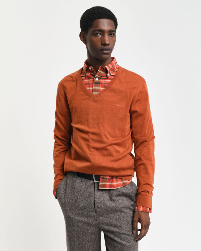 Pullover com decote em V em lã de merino extrafina